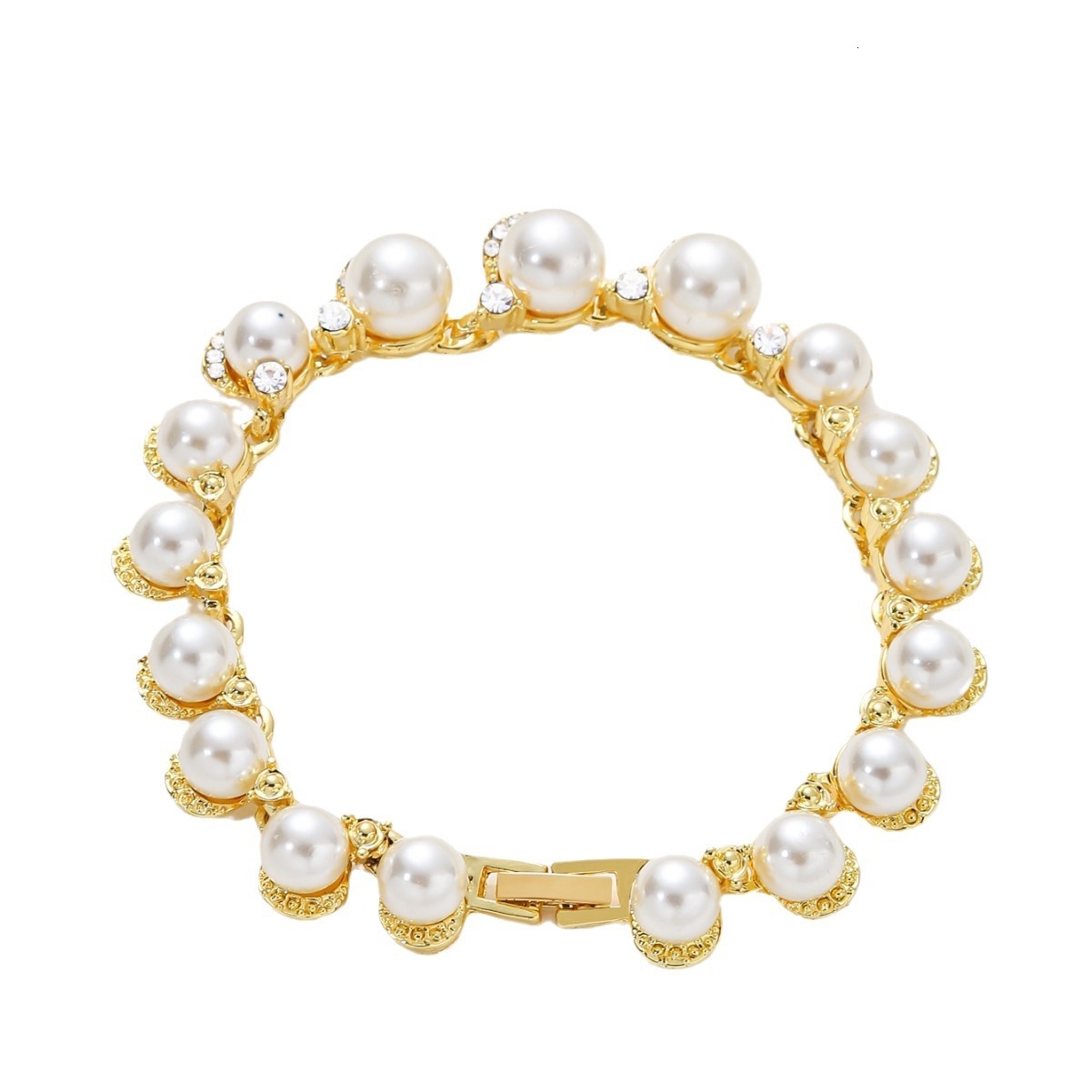 Style Bracelet Wrapped with Inlaid Zircon Baroque Imitation Pearl Beads