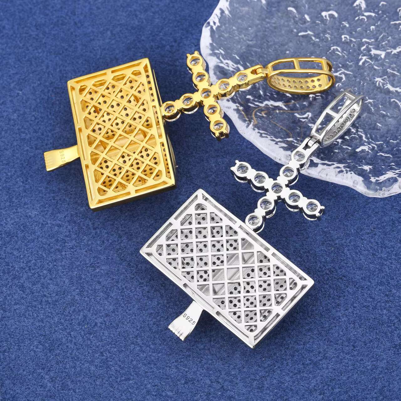 925 Solid Iced Blinged out Moissanite Cross Pendant Necklace Unique Bible Prayer Design in Hip Hop Style