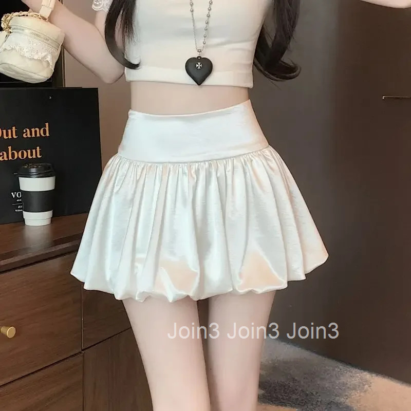 Gyaru Mini Kawaii Woman Skirt Satin Silk White Cute Skirts for Women High Waist Short Y2k Vintage Stylish Premium Korean Style V