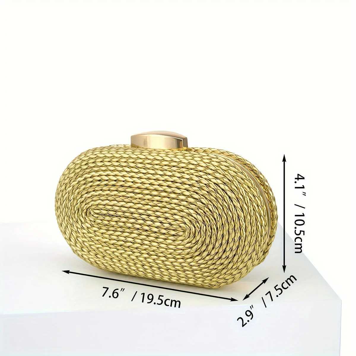 Gold Woven Clutch for Women Raffia Crochet Beach Rattan Casual Female Party Wedding Evening Bag New Summer Purse Handbags Z250618