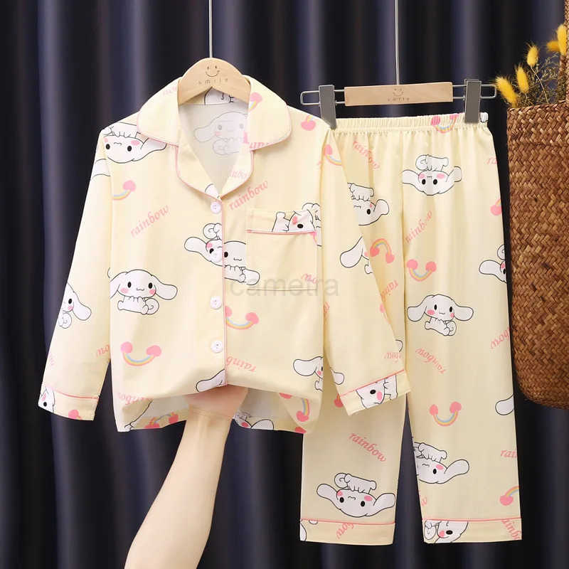 Sanrio Summer New Ins Childrens Home Clothes Cartoon Anime Long Sleeve Cardigan Pajama Set Loungewear Sets for Children Sleepwear XJ250618XJ250618