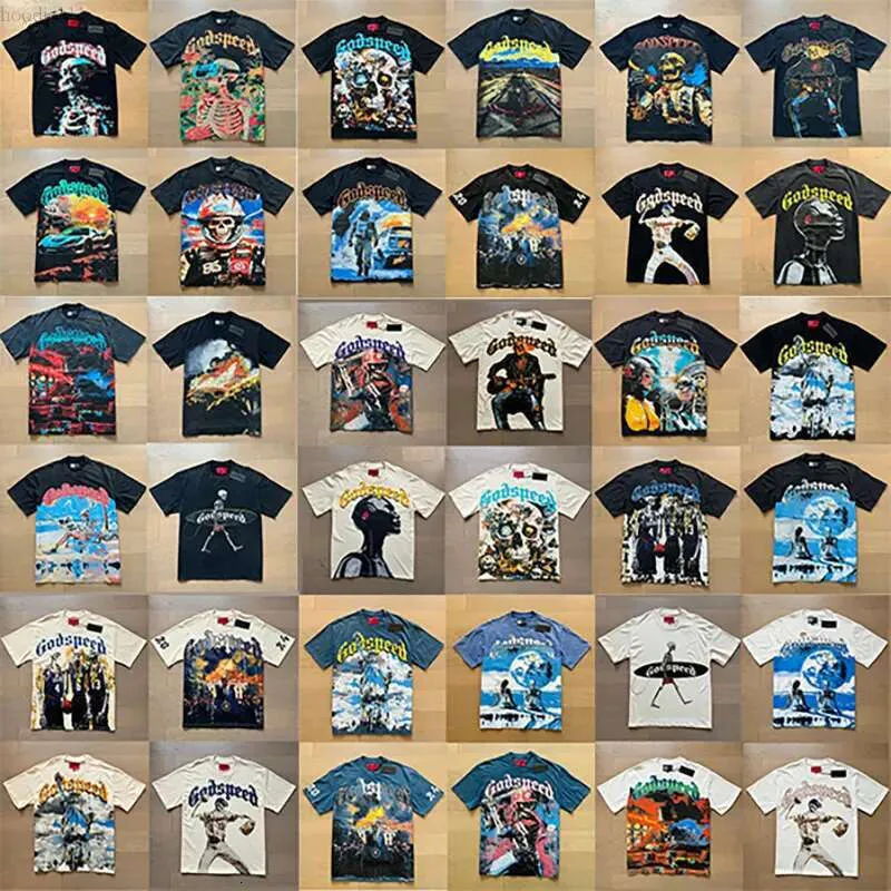 2025 godspeed designer mens Godspeed Mens t shirt retro skull hipster fabric cotton Street colorful graffiti Letter foil all print Vintage washed tee