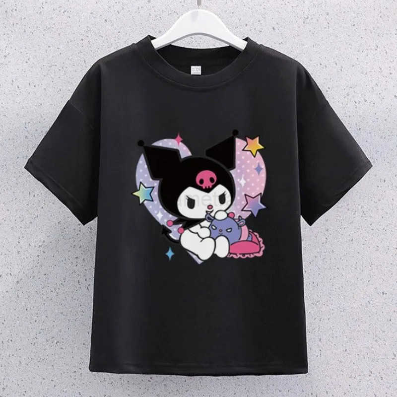 Sanrio Kawaii Kuromi Children T-shirt Pleated Skirt Two Piece Set MINISO Anime Lovely Student Summer Fashion Printing JK Uniform New XJ250618
