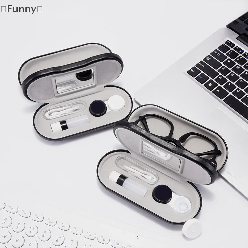 2 In 1 Double Layer Glasses Box Contact Lens Case For Men Women Creative Dual Use Glasses Case Eyewear Leather Box Unisex Gift 250617