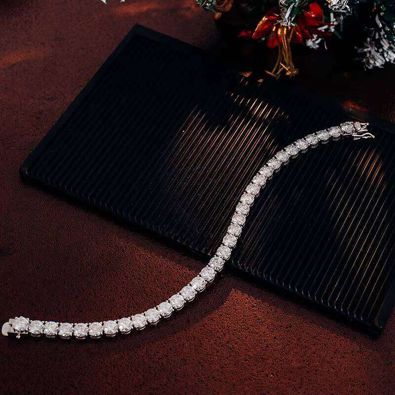 6mm Round Brilliant Cut Mossanite Chain Sier Claw Setting Tennis Bracelet Hip-Hop Boutique Jewelry