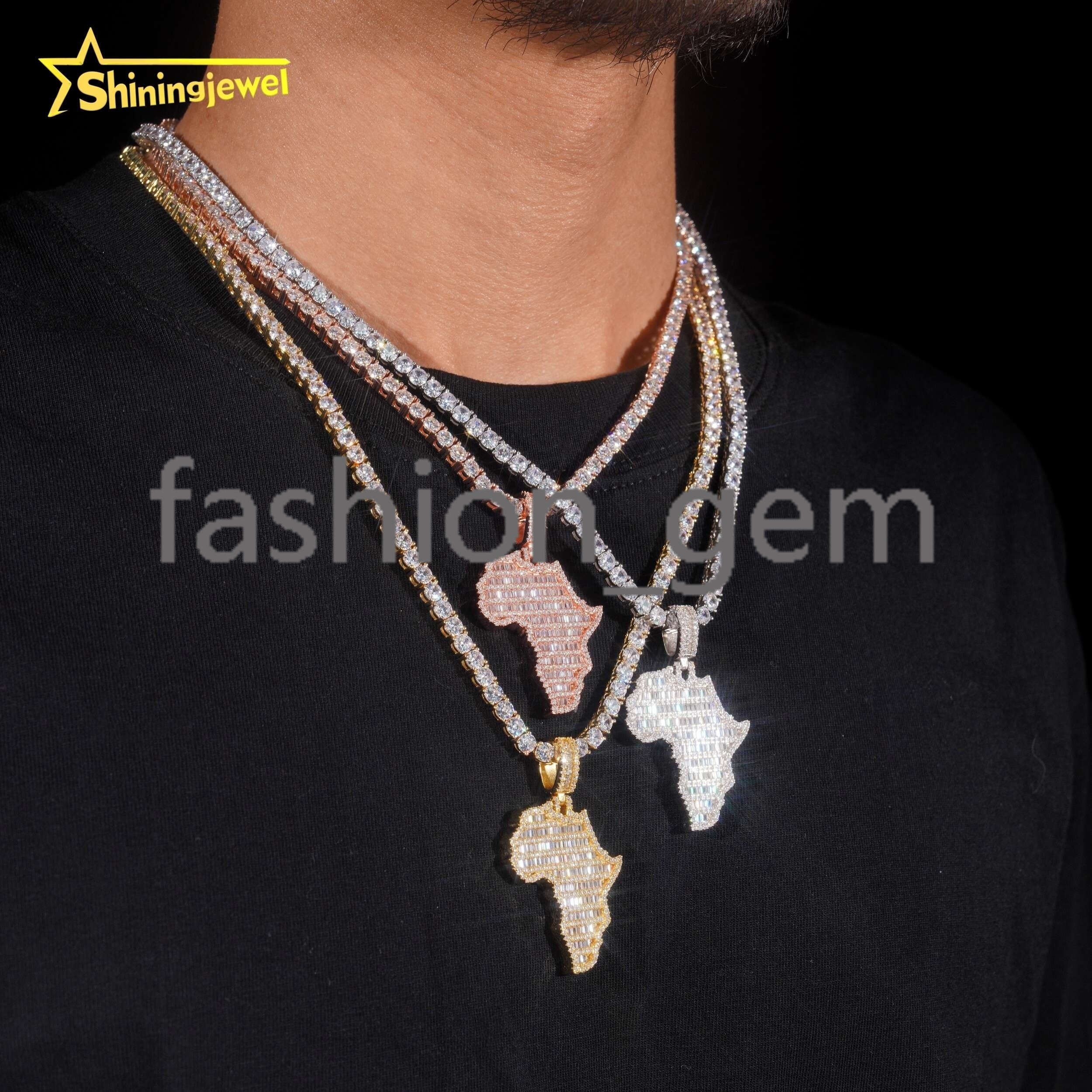 Hip Hop Silver 925 Custom Pendant Iced Out D Color VVS Moissanite Diamond Map Mens Pendant