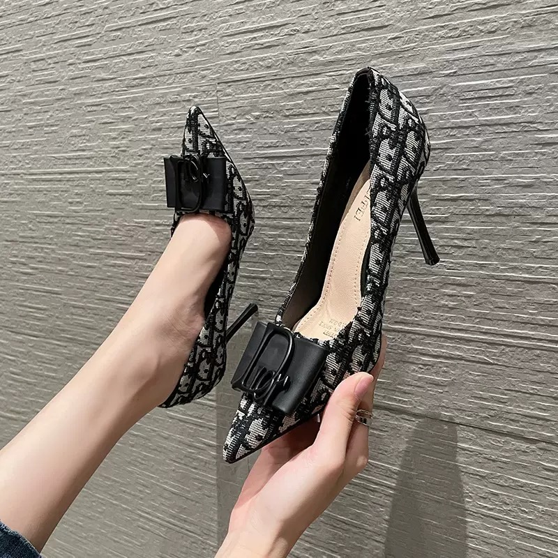 Women's Dress High Heels Black Summer New High Heels Pointed Elegant Shallow Mouth Etiquette Shoes