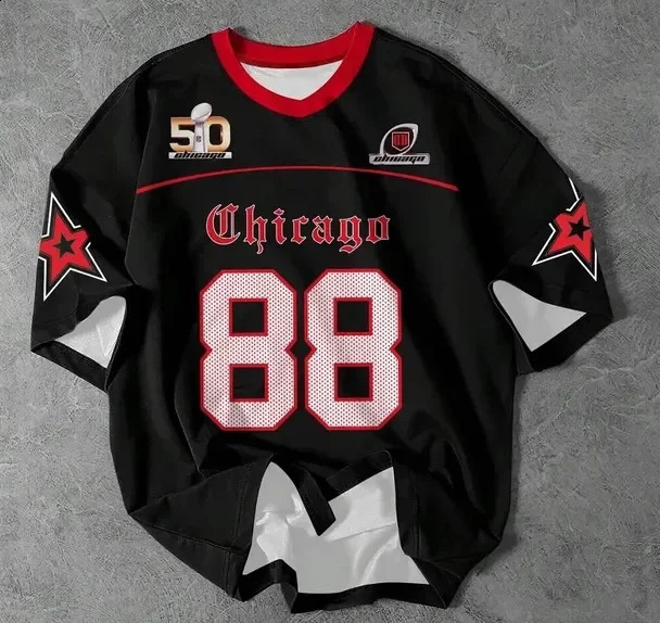 2025 summer mens Tshirt Casual crewneck Chicago letters 3D printed pattern polyester pullover daily outdoor 250616
