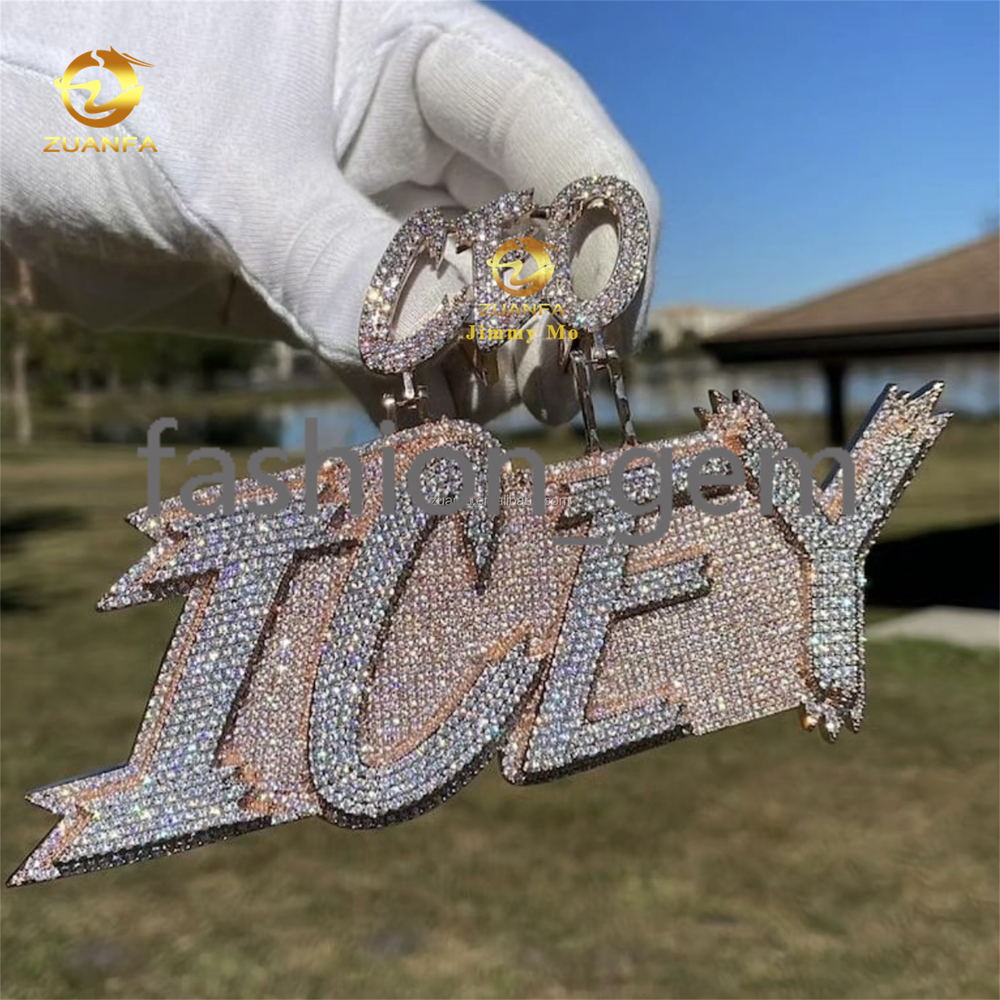 Customized Personalized Big Iced Out Initial Letter Pendant Nameplate Rapper Jewelry Two Tone Hip Hop Letter Pendant Necklace