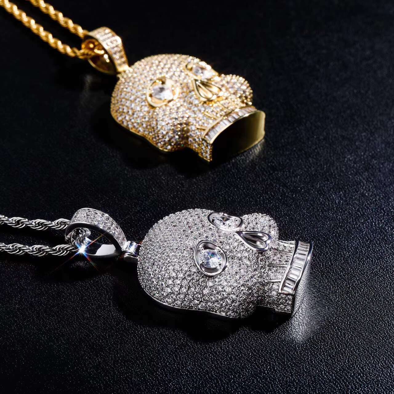 Totally Iced Full VVS Moissanite Diamond Hip Hop Style Eye Stone Skull Pendant Necklace Charm