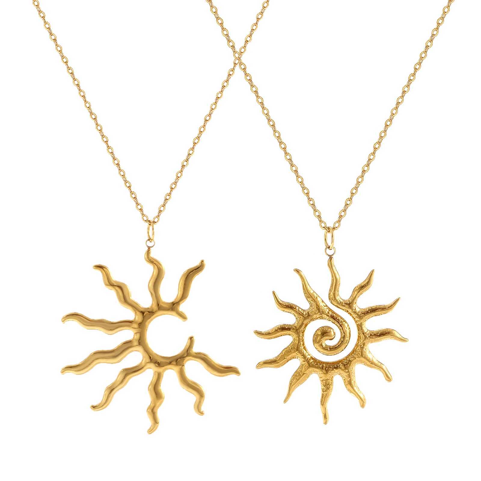 1pc New 304 Stainless Steel Sun Pendant Necklace With Cross Chain 18K Gold Plated Lobster Clasp Necklace Women Jewelry 45cm+5cm W250618