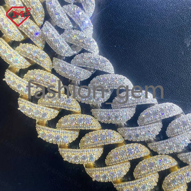 Hip Hop Men Custom Necklace Luxury 15mm Vvs Diamond 925 Silver Iced Out Miami Moissanite Cuban Link Chain