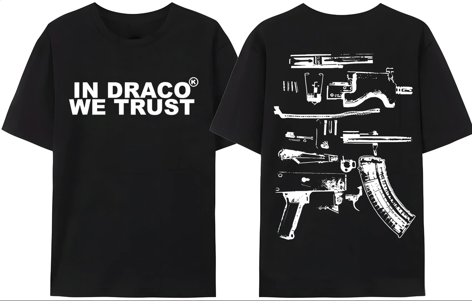 cc04 Gun Tshirt Mens Y2K In Draco We Trust Letter Print Summer High Quality Harajuku Couple Streetwear Tees 250616