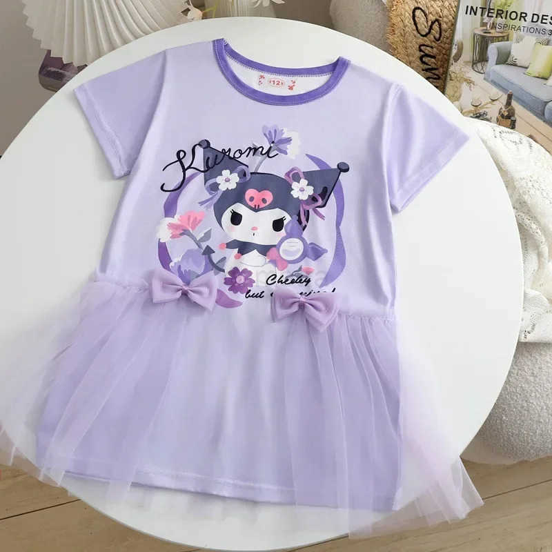 Sanrio Sanrio T-shirt dress summer cute cartoon hello kitty girl kuromi short sleeve hot diamond princess skirt childrenXJ250618