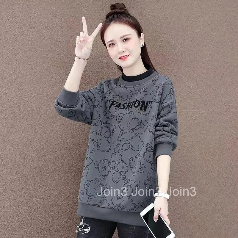 Baggy Womens Sweatshirts Loose Female Top Streetwear With Orint On Outerwears Korean Pullovers Y2k Popular Clothes Basic New In