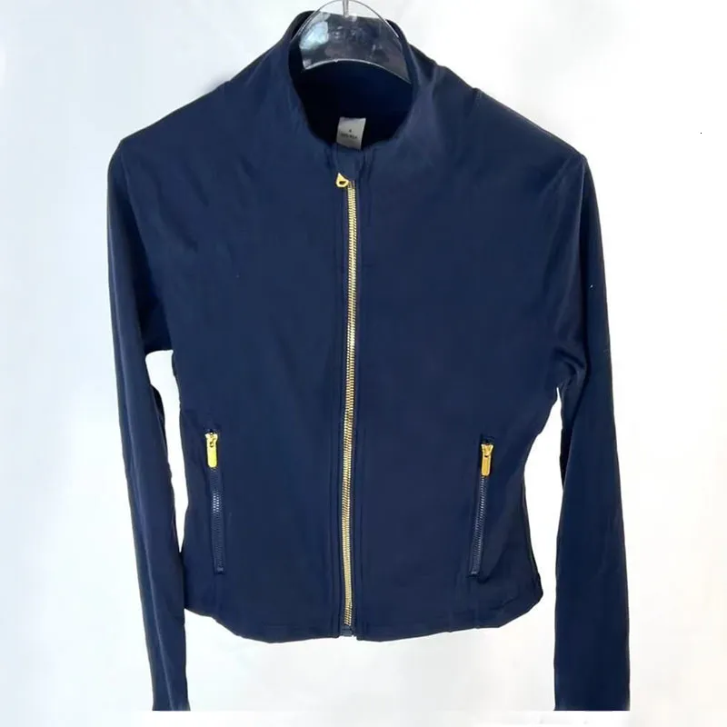 Cropped Gold Zipper Yoga Jacket Stand Up Collar Yogo Clothes Long-Sleeve Thumb Hole Training Running Sweateshirt Women Slim Fitness Coat Sports Outfit