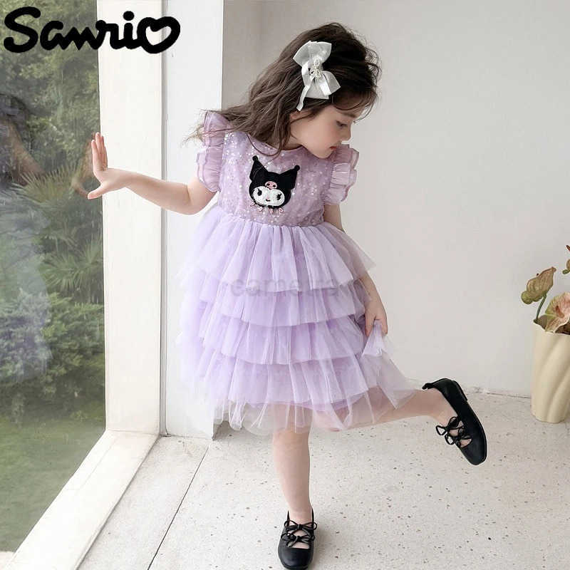 Sanrio New Sanrio Kuromi Lolita Princess Dress Kawaii Cartoon Anime Embroidery Printed Accessories Cake Dress Girl Dress Gift XJ250618
