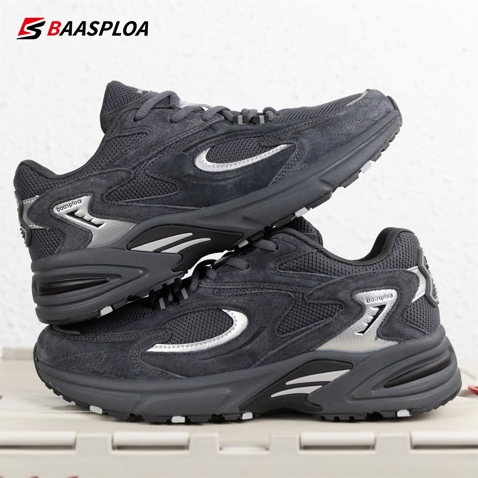 Baasploa Men Casual Sneakers New Mesh Breathable Retro Sport Shoes Male Comfort Lightweight Soft Walking Sneakers
