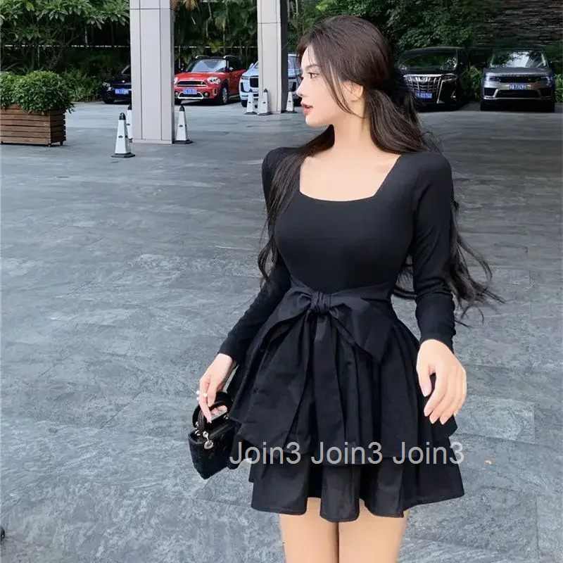 New In Splicing Black Female Dress Curvy Elastic Full Aesthetic High Quality Womens Long Sleeve Dresses Luxury Clothes Harajuku