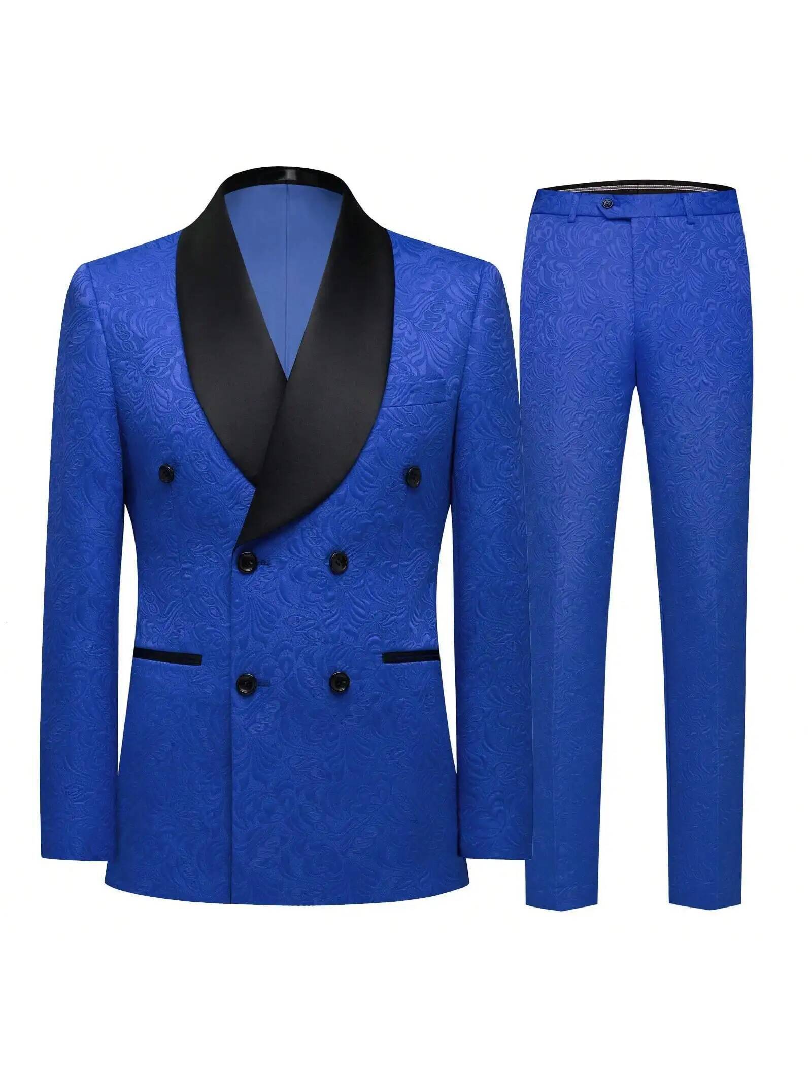 Men's 2 Piece Slim Fit Floral Tuxedo Paisley Peak Lapel One Button Single Breasted Suit Jacket Pants Set