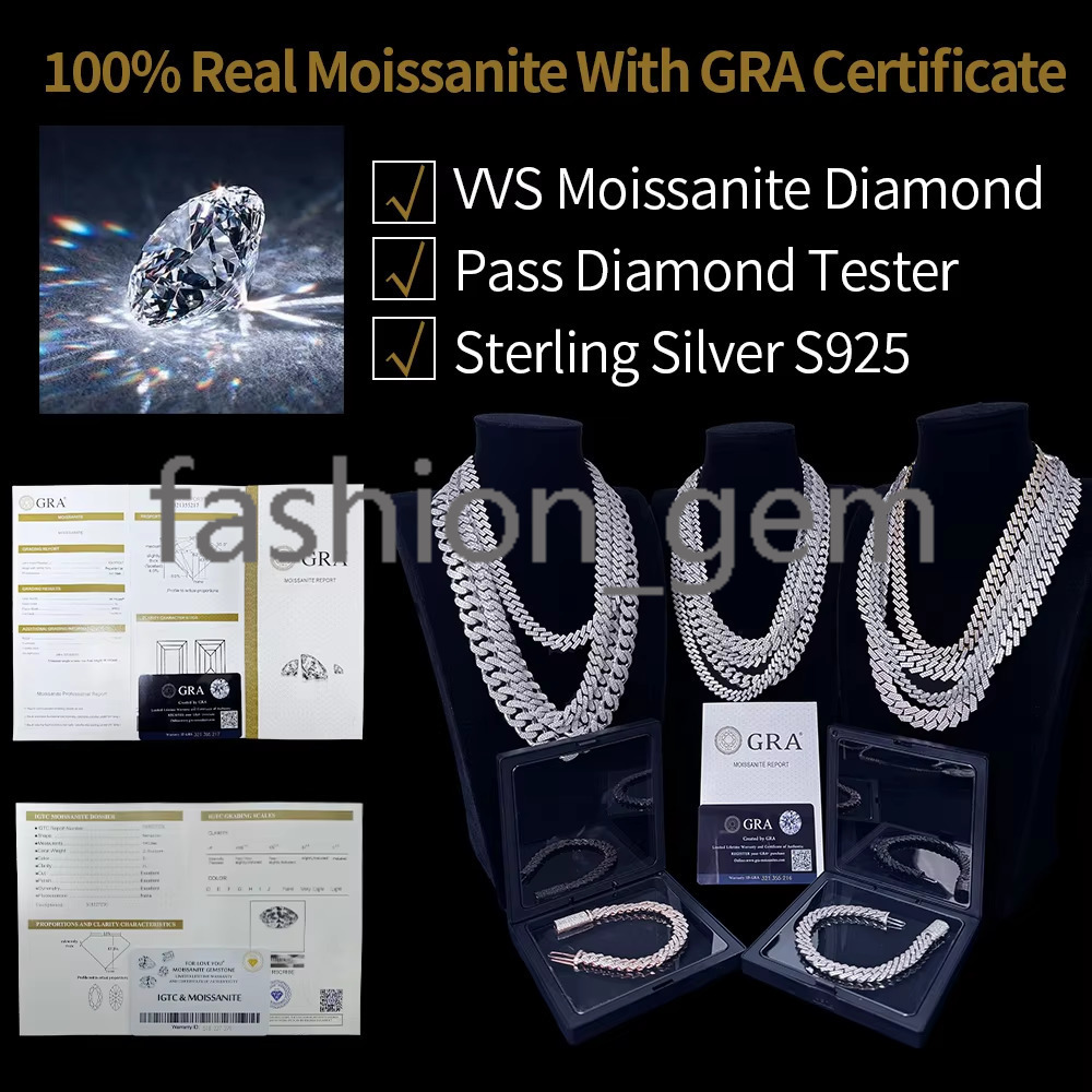 Luxury Cuban Link Chain White Gold Plain 925 Silver Custom Hip Hop Jewelry Cuban Chain Necklaces for Men
