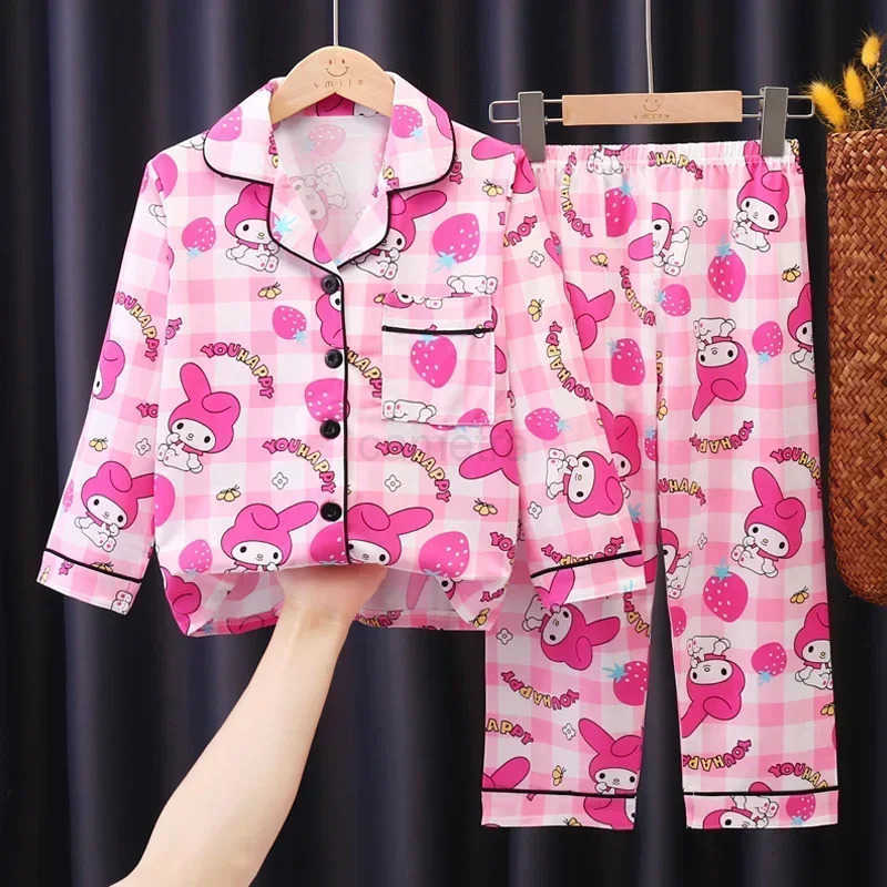 Sanrio Cinnamoroll Children Pajamas Set Long-Sleeved Cartoon My Melody Kuromi Autumn Anime Sleepwear Suit Student Kids ClothesXJ250618XJ250618