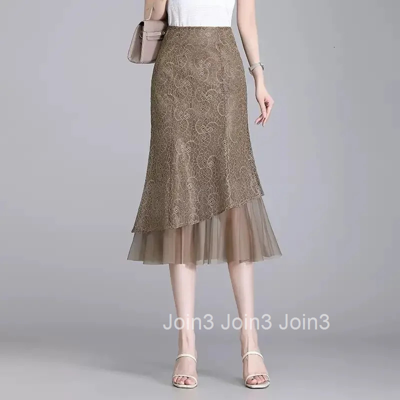High Waist Tight Lace Midi Skirts for Women Mesh Wrap Tulle Woman Skirt Korean Style Quality Cheap Vintage Summer 2025 New In V
