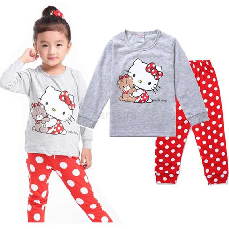 Sanrio Baby Girls Pajamas Clothes Set Kids Cartoon Hello Kitty Long Sleeve Top+Pants 2-piece Outfits Toddler Cotton Home Sleepwear Suits XJ250618XJ250