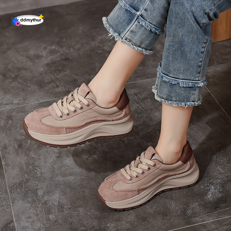 Top Layer Cowhide Thick Genuine Dad Non-Slip Soft Sole Sports Women's Leather Casual Shoes ddmythur