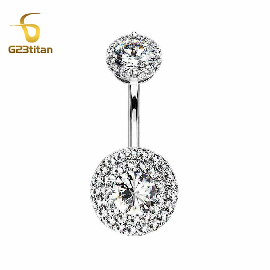 Simple Zircons Round Belly Button Ring 6-16mm Length G23 Curved Barbell Silver Color Ombligo Jewelry 14G Navel Piercing 250617