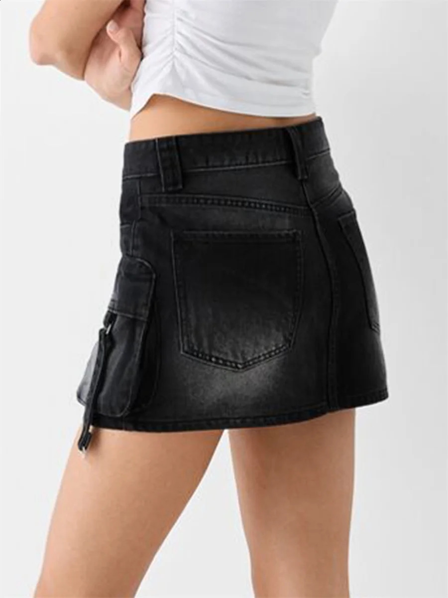 Women s High Waisted Denim Cargo Skirts with Side Pockets and Belt Loops Stylish Aline Mini for Casual Streetwear 250610A