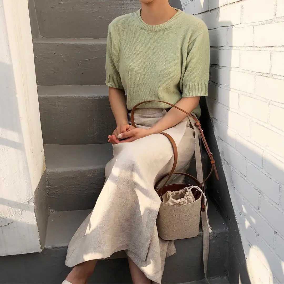 Summer Autumn New Canvas Splicing Leather Drawstring Bucket Bag Wen Fi Contrast Small Bag Single Shoulder Crossbody Bag B250618