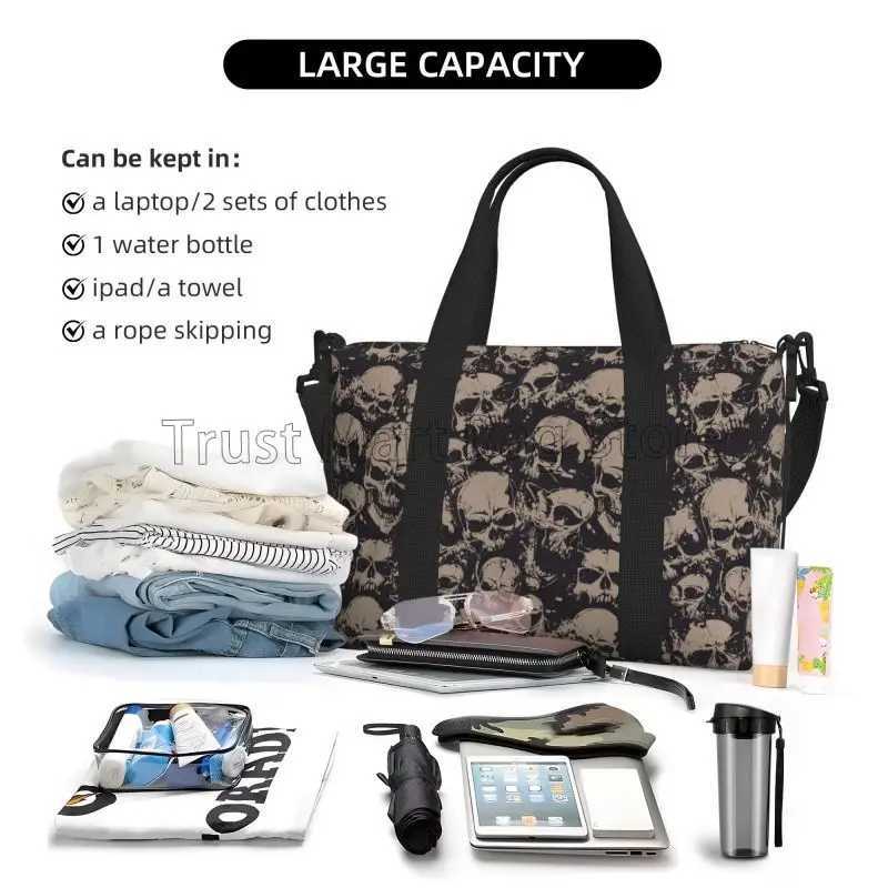 Vintage Skull Gothic Skeleton Travel Duffle Bag Lightweight Waterproof Weekender Overnight Hand Bag for Outdoor Sports Gym Yoga W250618