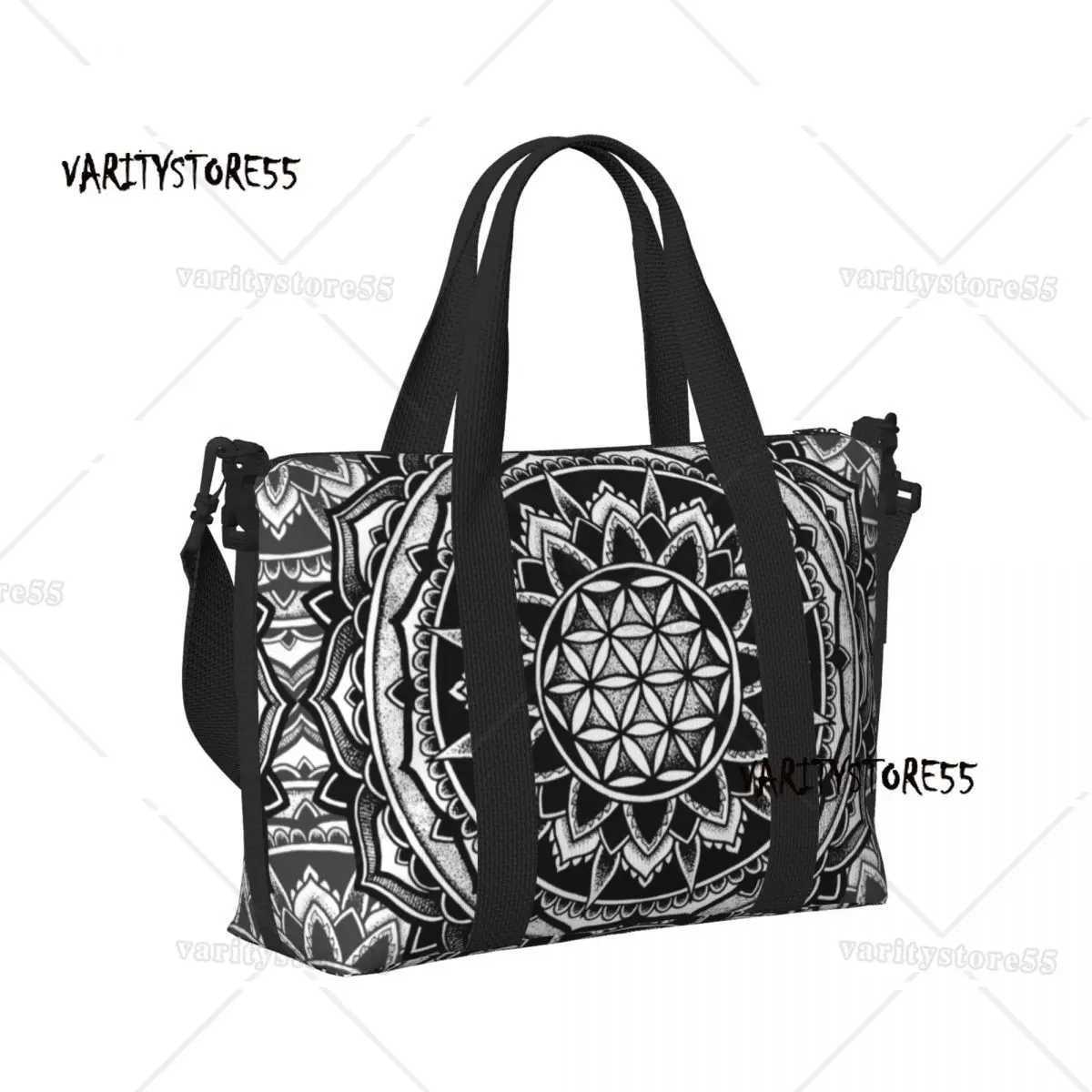 Custom Sacred Geometry Mandala Beach Tote Bag Women Flower Of Life Geometric Large Compartment Beach Gym Travel Bags W250618