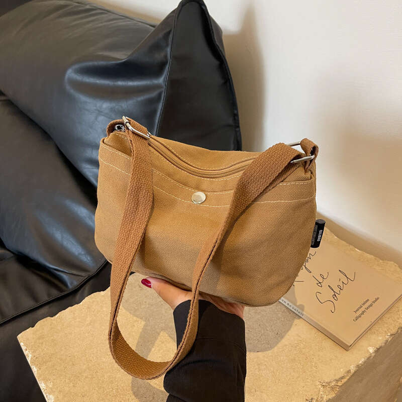 Minimalist Fashion Single Shoulder Small Cloth for Female College Students Shopping Casual Canvas Crossbody Bag