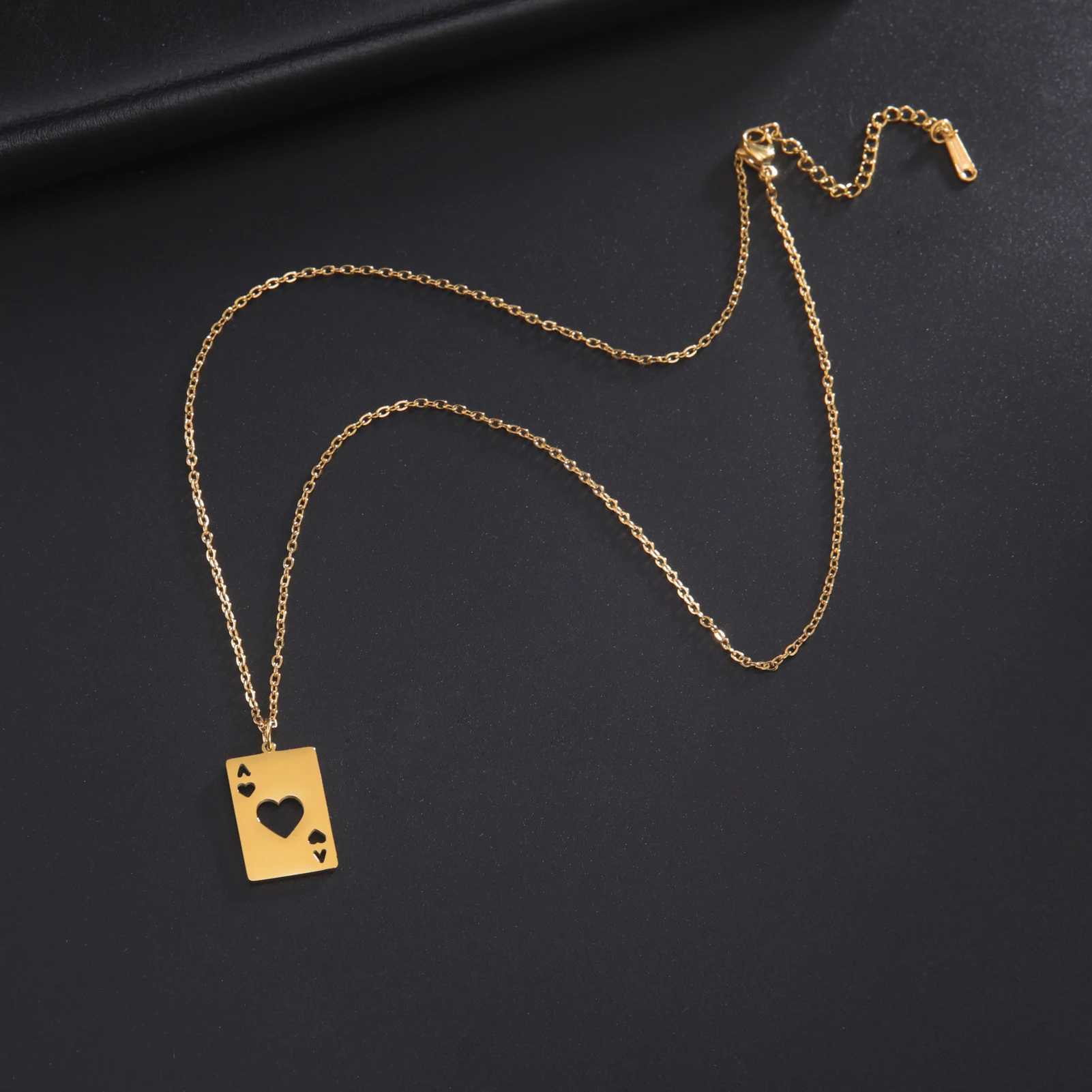 Heards Ace A Necklace Texas Poker Chain Never Card Game Gift For Women Men Stainless Steel Gold Color Pendant Fashion Jewelry W250618