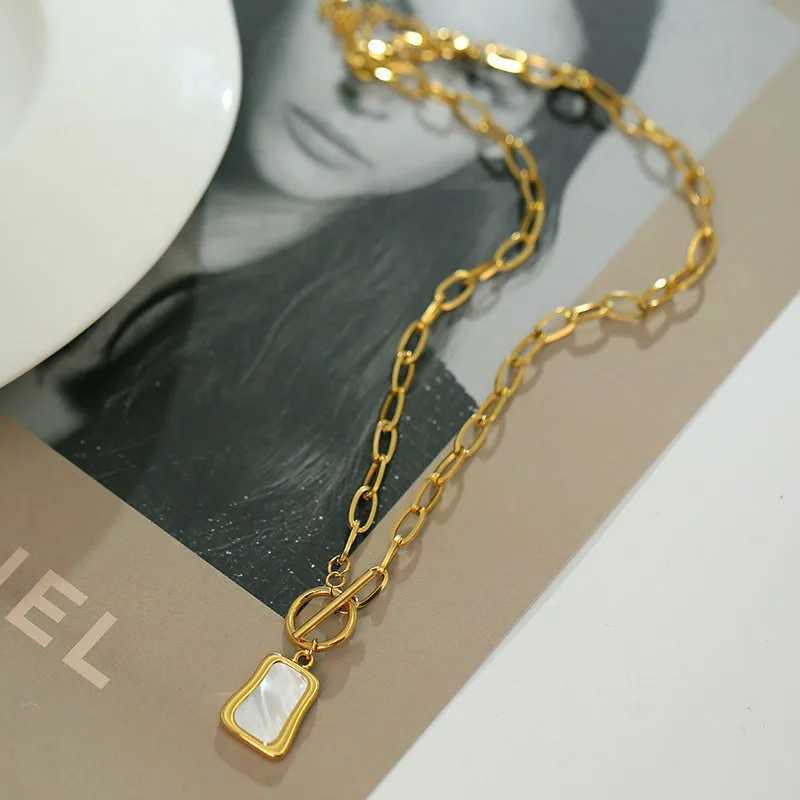 Square Natural Shell Pendant Necklace For Women Gold Color Stainless Steel O Chain Women Neck Choker Fashion Jewelry W250618