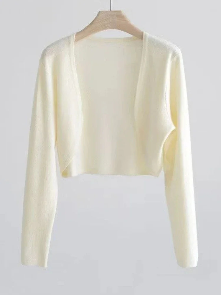 Summer Short Ice Silk Knitted Sun Protection Cardigan Womens Thin Suspender Skirt Layered Gauze Jacket Air-conditioned Cover Up 250617