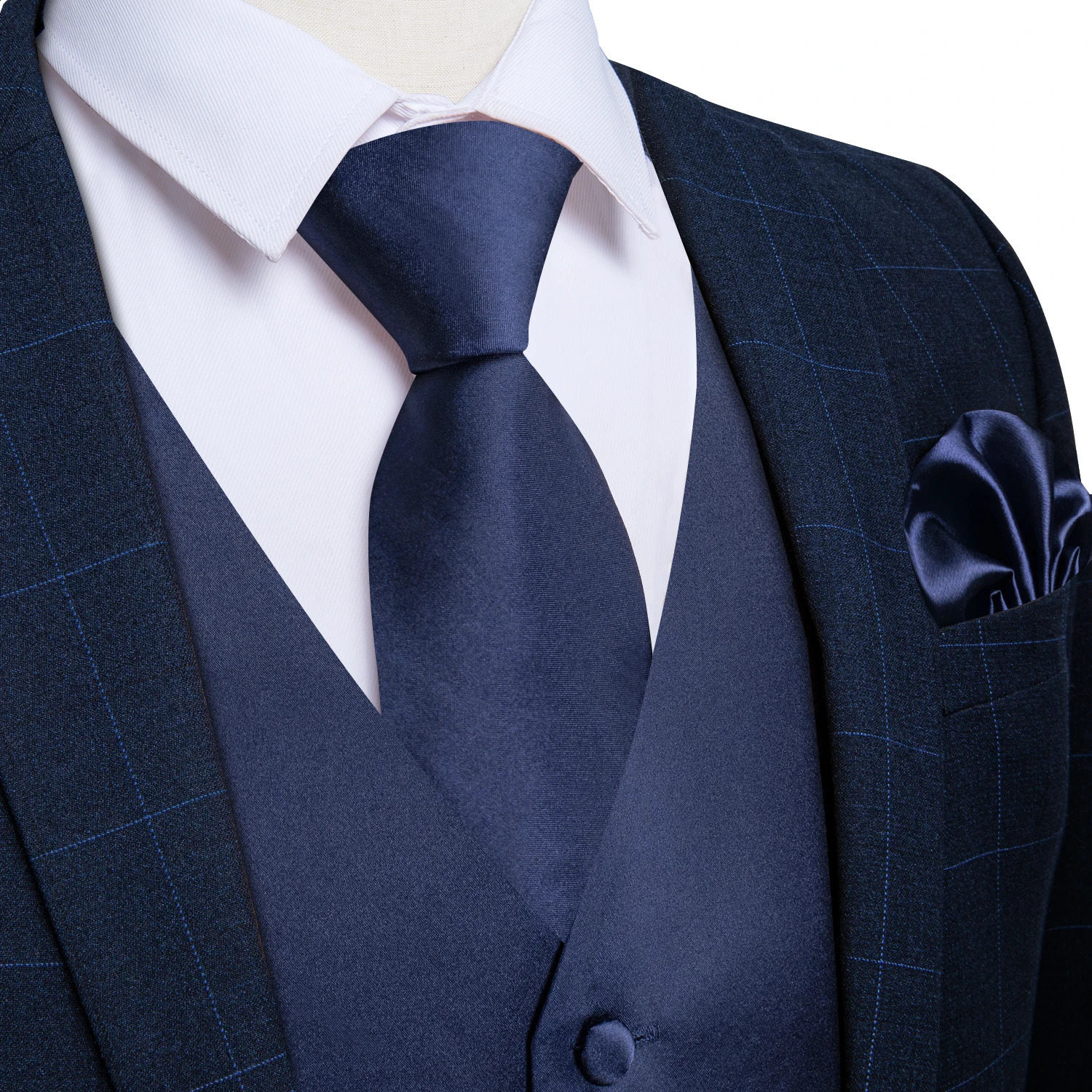 Satin Mens Solid Blue Suit Vest with Tie Handkerchief Cufflinks Business Formal Waistcoat Wedding Prom Men Sleeveless Jacket 250614
