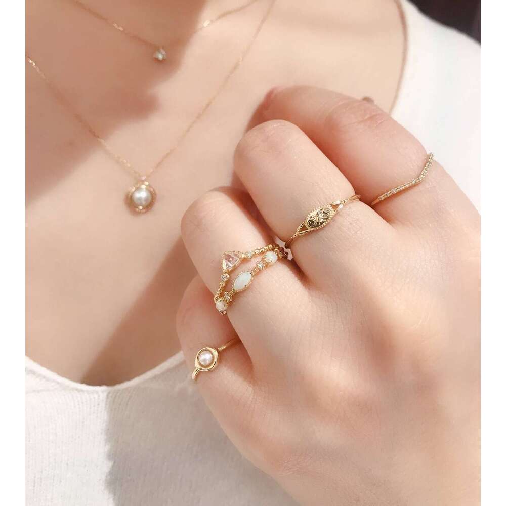 Light Luxury Style Palace Natural Opal Protein Stone Hollow Pattern Ring for Women Ins