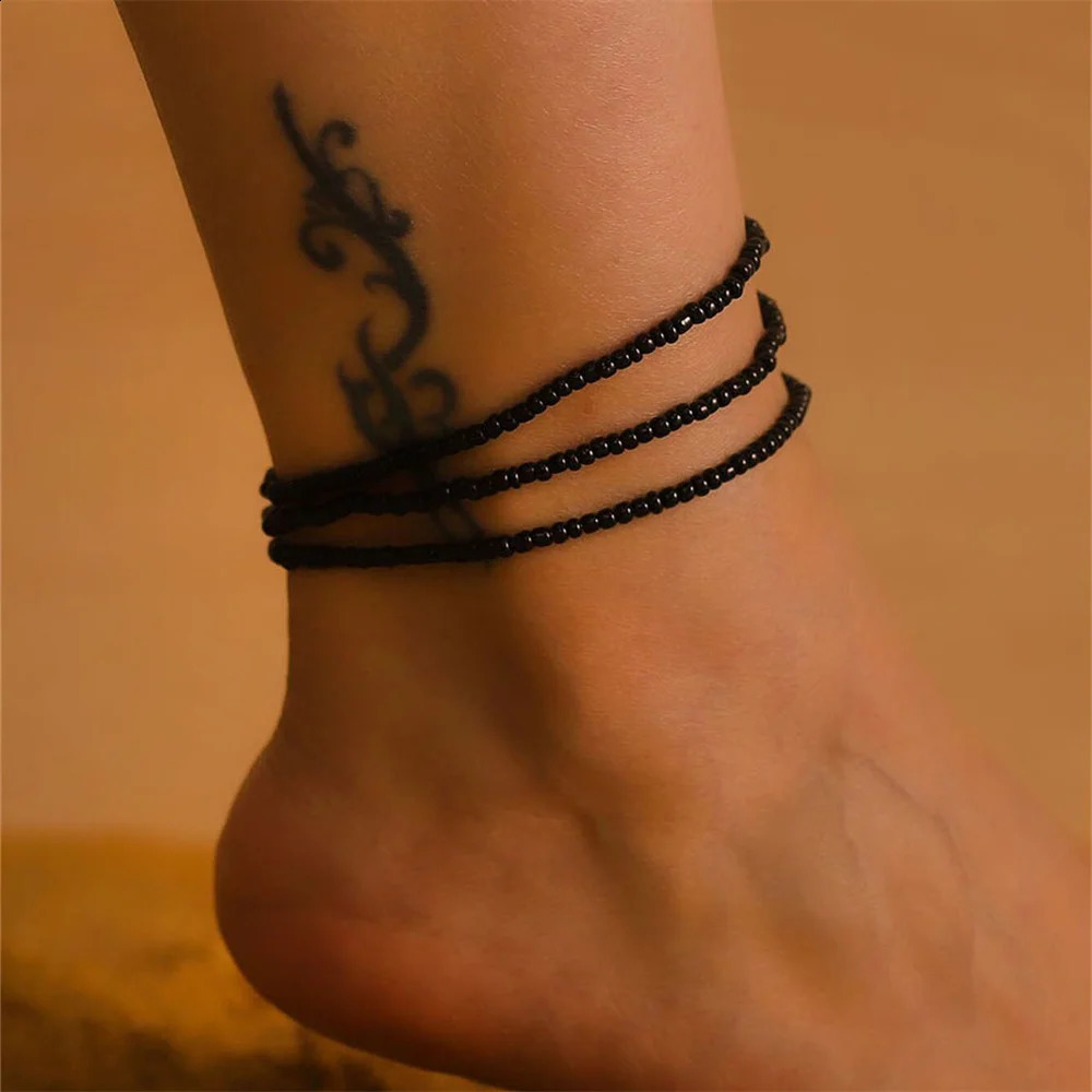 3pcst Vacation Beach Summer Bohemian Style Minimalist Elastic Beaded Anklet Jewelry For Women Daily Decoration 250606