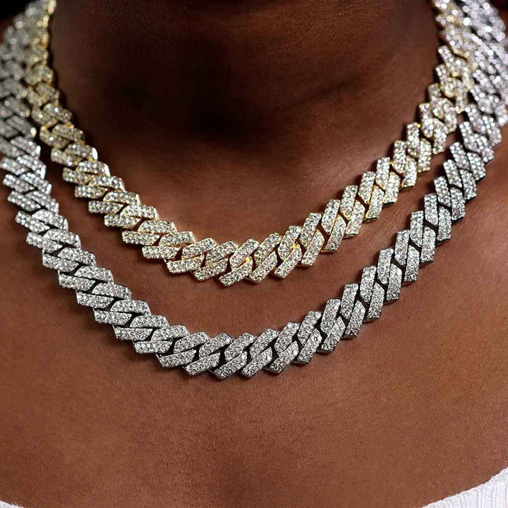 16/18/20/22/24inch Prong Cuban Link Chain for Women Men Iced Out 2 Row Rhinestone Miami Rhombus Hip Hop Cuban Necklaces Jewelry W250618