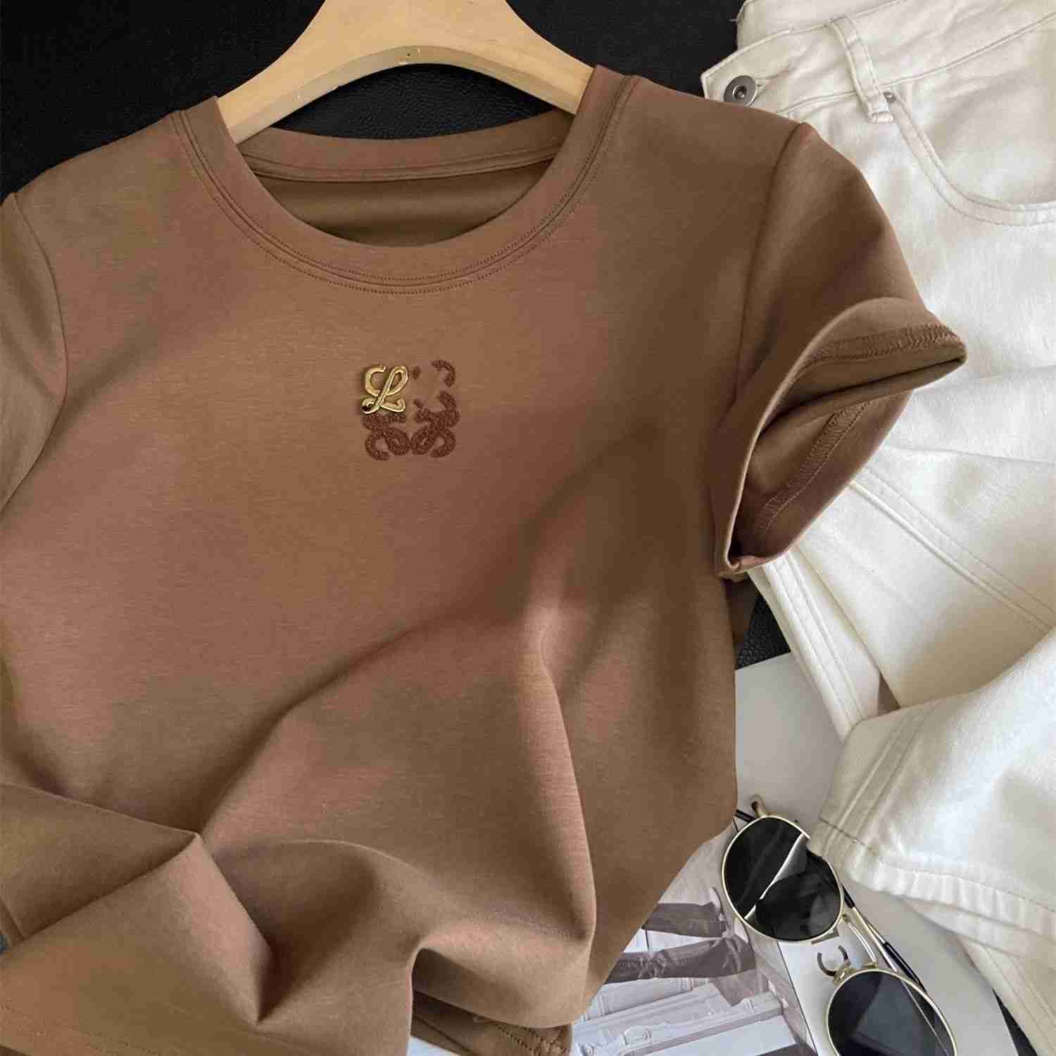 New womens summer embroidered short-sleeved cotton designer T-shirt MLXLXXL