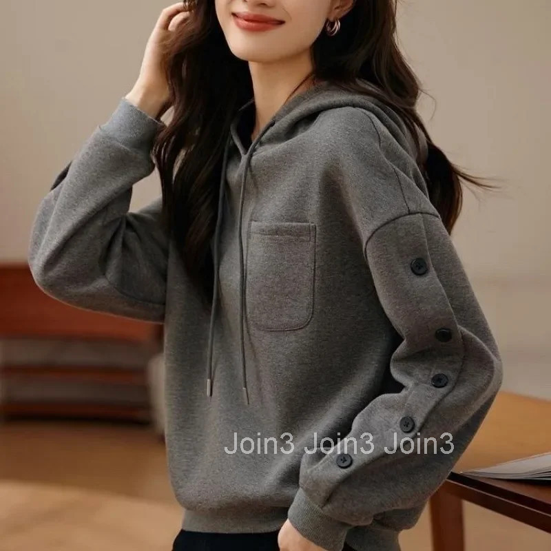 Loose Long Sleeve New In Baggy Hooded Sweatshirt for Women Essential Korean Clothing Hoodies Youthful Clothes Basic M Woman Tops