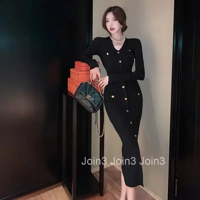New In Womens Crochet Dresses Black Green Female Knit Dress Designer Elegant Party Chic Spring Autumn 2025 Casual Youth Loose G