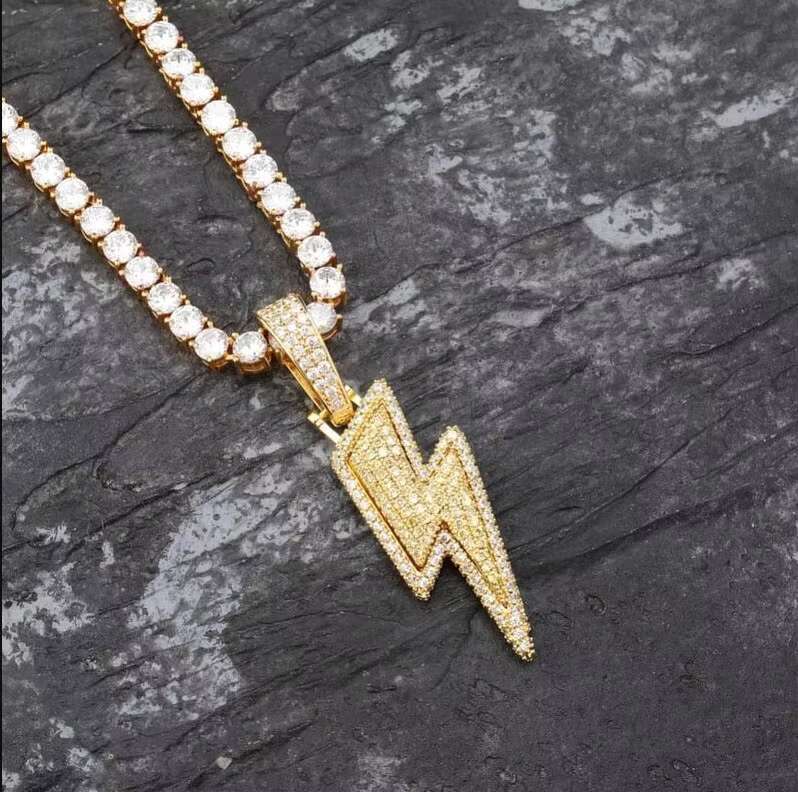 Trendy Mens Full Moissanite Diamond Iced out Lightning Bolt Necklace VVS Jewelry Iced Pendants Charms Hip Hop Style