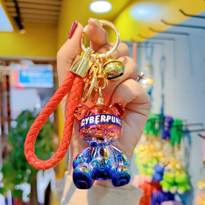 Car keychains Cartoon Resin Colorful Gradient Sitting Future Bear Keychain Creative Internet Celebrity Bear Pendant Female Exquisite Car Key