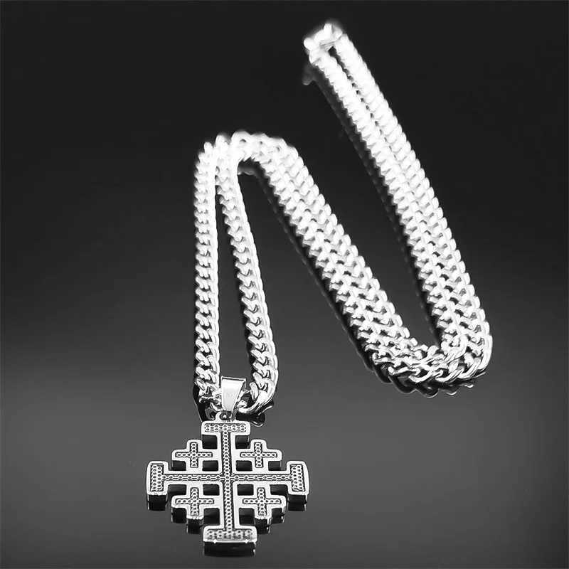 Goth Jerusalem Cross Pendant Necklace for Women Men Choker Stainless Steel Hip Hop Crusader Cross Necklaces Jewelry N1815-2S03 W250618