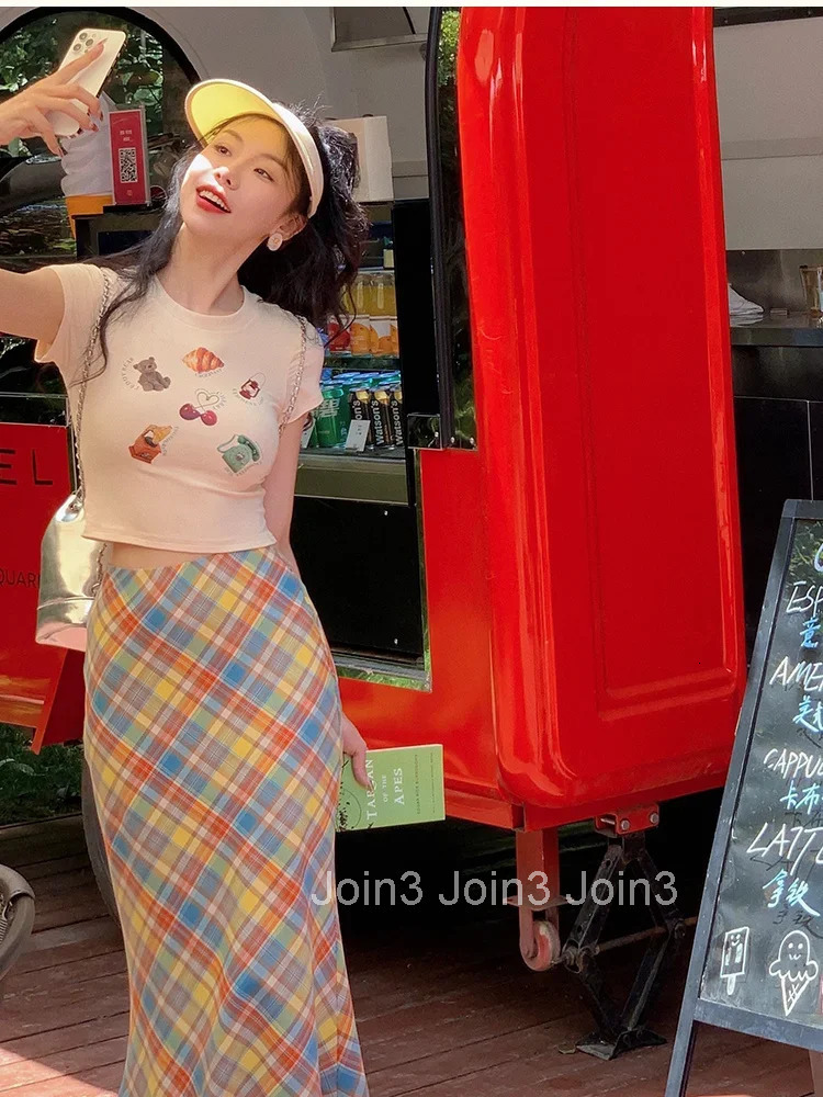 High Waist Woman Skirt Wrap Skirts for Women Midi Tight Plaid New in V Modest Korean Style Fashion Harajuku Casual 2025 Trend
