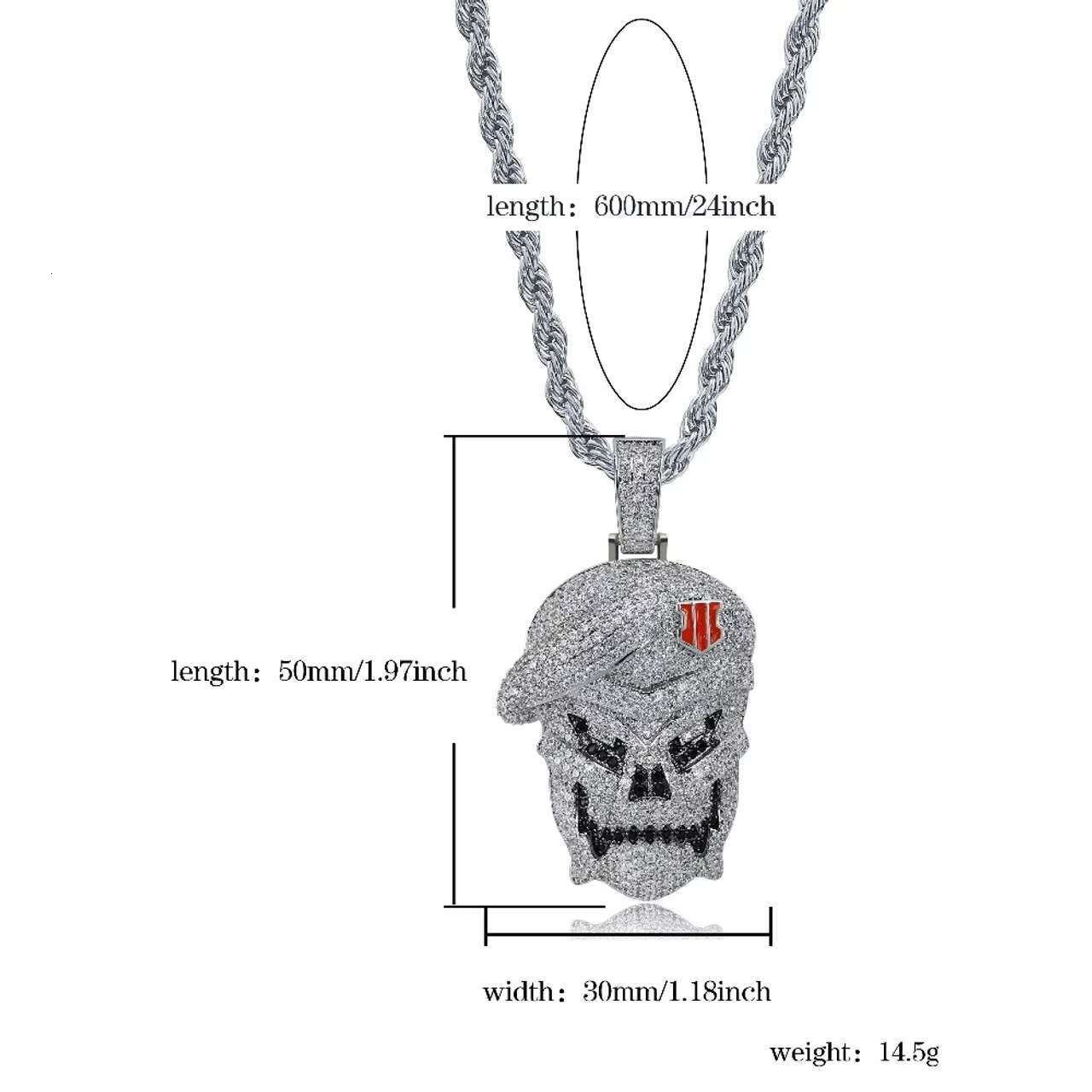 New Arrival Unique Hip Hop Style Moissanite Skull Pendant with Flooded Ice Cool Charms on Chain Necklace